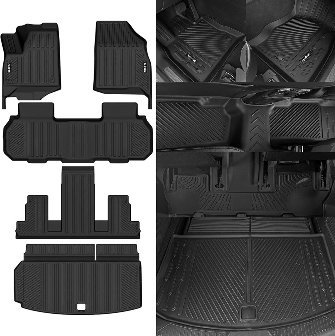 Naibeve Floor Mats for 2018-2023 Chevrolet Traverse 7 Seats with 2nd Row Bucket Seats- All Weather Custom for Chevrolet Traverse Floor Mats & Trunk Mat Waterproof Interior Accessories