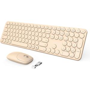 seenda Wireless Keyboard and Mouse, USB & Type C 2-in-1 Receiver, SK73-3 Full Size Brown Wireless Keyboard Mouse Combo, Compatible for Windows, MacBook Pro/Air, Laptop, Desktop, PC - Khaki