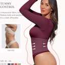 FeelinGirl Long Sleeve Shapewear Bodysuit for Women - Tummy Control Body Suits Seamless Thong Round Neck Body Shaper
