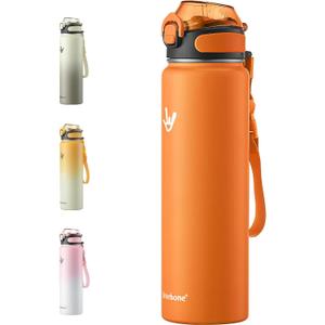 Enerbone Insulated Water Bottle, 32 oz Stainless Steel Water Bottles with Carrying Strap, Double-Wall Vacuum Insulation Thermos, Leakproof Sports Bottle with Straw, Keep Drinks Hot or Cold for Hours