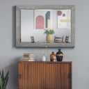 Renditions Gallery Horizontal Gray Wood Frame Vanity Body Mirror Rustic Farmhouse Rectangular Decorative Wall Mounted Aesthetic Mirror for Bedroom Living Room Bathroom - 41"x29" LT07