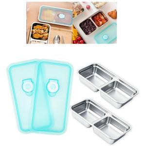 2pcs Grab and Go Snack Containers Stainless Steel, Reusable Snack Condiment Containers with Lids, Double Compartment Food Lunch Meal Container Prep for Travel, Small Packs Container