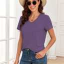 KevaMolly V Neck Basic T Shirts for Women UPF 50+ Short Sleeve 2026 Summer Trendy Tops Solid Casual Loose Fit Tee Shirt (XXL)