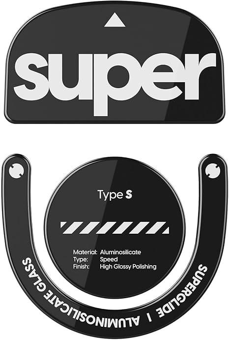 Superglide Glass Mouse Skates - Super Smooth Glide, Polished Round Edge, Super Fast Gaming Mouse Feet with Durable Sole for Logitech G Pro X Superlight2 (Type-S, Black)