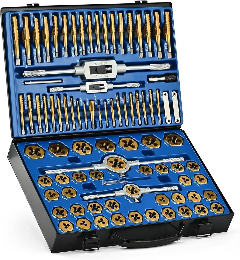 Orion Motor Tech 86pc Tap and Die Set, SAE & Metric Tap Set and Die Tool Set for Internal and External Threading, Coarse and Fine Threading Rethreading Tool Kit with Carrying Case