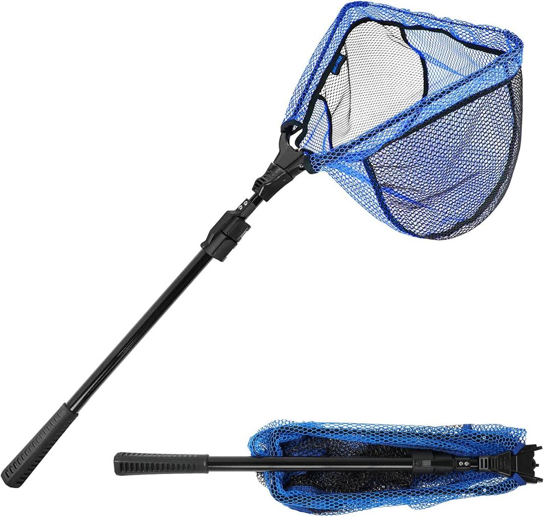 SANLIKE Fishing Landing Net Blue Extend to 33-98.4 inch with Long Telescoping Pole Handle, Landing Net for Easy Catch Release, Fishing net Freshwater for Kids Men Women