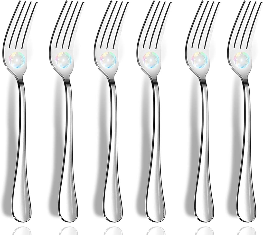 Dinner Forks, Set of 6 Top Food Grade Stainless Steel Silverware Forks, Flatware Set,8 Inches, Mirror Finish & Dishwasher Safe, New Apartment Essentials Cutlery Set