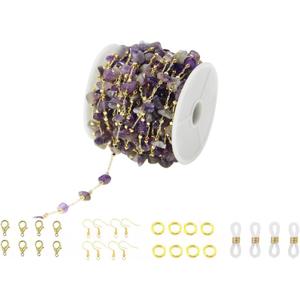 PAMIR TONG Handmade Natural Amethyst Stone Beading Chain with Golden Plated Brass Findings for Bracelet Necklace Glass Mask Decoration Shoes Clothes Jewelry Making (CC65 Amethyst)