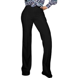 PINSV Women's High Waisted Stretchy Bootcut Pull On Dress Pants Casual Work Pants (3257 Black), Small