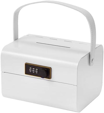 SUMERUZ Mini Safebox with Lock - Money Safe and Cash Lock Box for Kids, Small Metal Security Safe for Cash, Jewelry and Valuables, Portable Storage Organizer (White) 