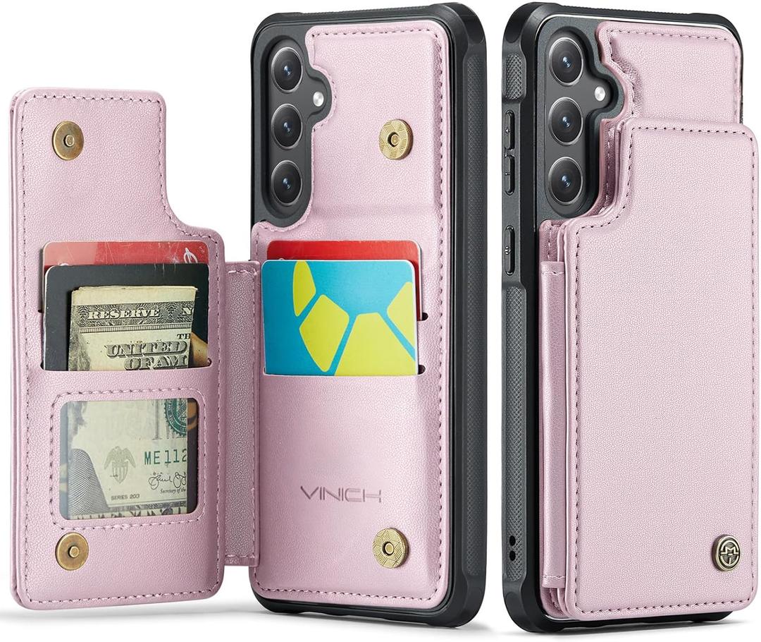 Vinich for Samsung Galaxy S26 Plus Wallet Case with Card Holder, RFID Blocking Credit Slots Kickstand Shockproof Phone Cover for Women Men, Pink