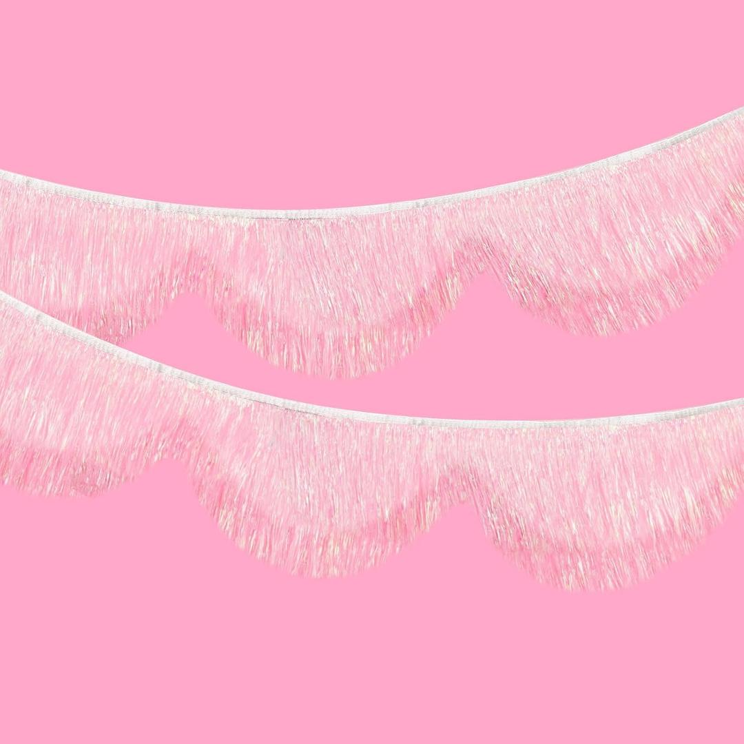 White Iridescent Scalloped Layered Fringe Banner 5.9ft Bachelorette Party Decorations, Birthday Party Decor, Baby Shower Supplies, Photo Booth Banner Backdrop