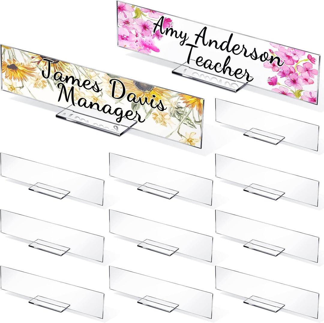 Yookeer 12 Pack Acrylic Name Plate Personalized Desk Name Plaque Sign Clear Panel Rectangle Acrylic Sheet Blank for Office Desk Decor(2 x 10 Inch)