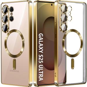 Compatible with Samsung Galaxy S25 Ultra CaseOnly.Magnetic Cover for S25 Ultra. Glossy Slim Thin Soft funda capa para for Galaxy S25 Ultra 6.9 inch.Compatible with MagSafe (Gold)
