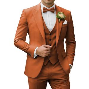 Men's 3 Piece Suits Slim Fit, Peak Lapel 2 Button Blazer Jacket Vest Pants Set, Wedding Business Prom Party Suit XS