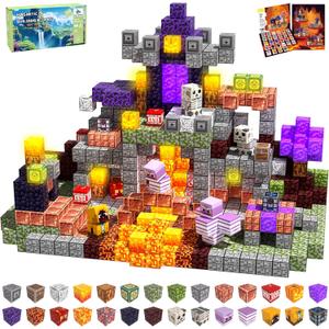 Magnetic Blocks, 100PCS Magnetic Building Blocks Light Up, Stacking Magnets for Kids, Sensory Toy for STEM Constructions Magnet Blocks for Boys Girls Age 3+, Christmas Birthday Gifts