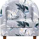 Club Chair Slipcover Printed 2 Piece Round Barrel Chair Cover Tub Armchair Covers with Elastic Bottom Chair Coverings Furniture Protector for Bar Counter (Lily Flower+gray Texture)