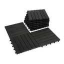 VICTORY RELAX Natural Acacia 12x12 Interlocking Wood Deck Tiles for Balcony, Garden, Patio, Poolside Decor - Waterproof Indoor & Outdoor Flooring - 6 Slats, Round Joints, Pack of 9, Black Color