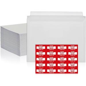 100 Pack 9.5 x 12.5 Inches Rigid Mailers Self Adhesive White Cardboard Envelopes Used as Mailing Supplies for Documents, Photos, CDs, Magazines, and Literature