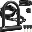 Sportneer Bike U Lock: 18mm Shackle Heavy Duty Bike Lock with 6ft Security Steel Cable - Bicycle U-Locks with Keys and Sturdy Mounting Bracket for Road Mountain Bike Bicycle, Size 7.87''x6.3''