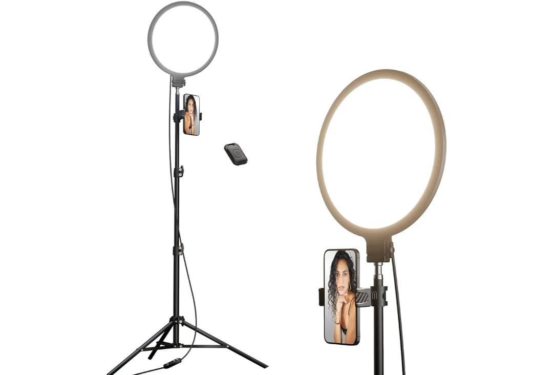 Weilisi 10.5" Ring Light with 69" Tripod Stand and Phone Holder Kit, Full-Screen Zoom Lighting for Video Recording, Makeup, Live Stream, Dimmable LED Selfie Ring Light Tripod for iPhone with Remote