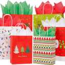 SUNCOLOR Pack of 24 Christmas Gift Bags Assorted Sizes With Tissue paper (8 Large 13", 8 Medium 11", 8 Small 9") (Red/White/Green)