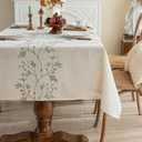 Joyfol Day Rustic Waterproof Linen Tablecloth, Heavy Weight Beige Embroidery Table Cloths for Rectangle Tables, Burlap Farmhouse Table Covers (Green Leaves, 55''x 86'')