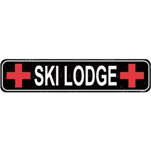 Vintage Ski Lodge Metal Sign - Rustic Barn Style Wall Decor for Cabins & Winter Homes, 16" x 4"