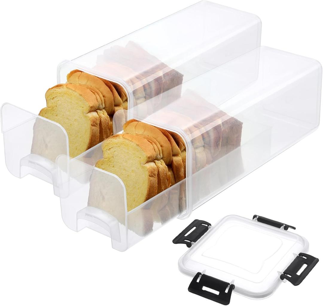 2 Pcs Bread Storage Container with Tray Plastic Bread Box with Airtight Lid Loaf Bread Keeper Sandwich Bread Dispenser Loaf Storage Bread Saver Bread Holder for Homemade Bread