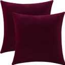 Jeneoo Set of 2 Comfy Soft Thick Velvet Throw Pillow Covers for Sofa Couch Decorative Solid Square Cushion Cases for Bedroom Car (16 x 16 Inches, Burgundy Red)
