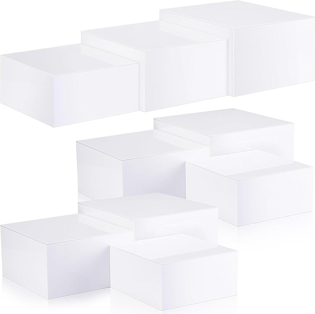 Suzile 9 Pcs Acrylic Buffet Risers Display Box Cube 5 Side Food Riser Table Stand for Display with Hollow Bottom for Party, 3 Sizes