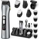 Beard Trimmer for Men, All in One Mens Grooming Kit, Hair Clippers with Stainless Steel Blade, 150-Min Long Runtime, LED Display, IPX7 Waterproof Manscape Body Hair Trimmer for Nose, Ear, Face, Chest