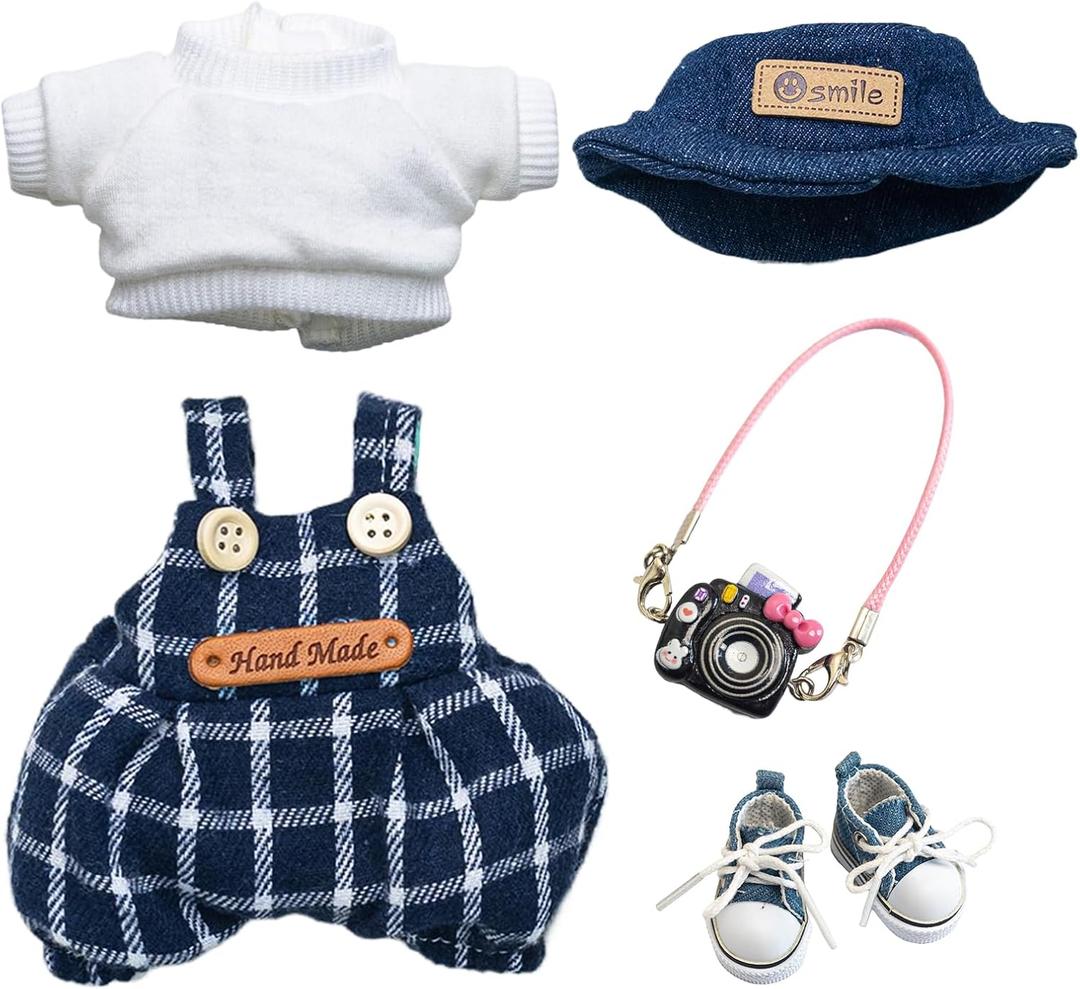Suitable for 17cm Doll Clothes Set, Compatible with 6.7-Inch Dolls Accessories Doll Outfit- Clothes+Hat+Accessory+Canvas Shoes No Dolls (Black)