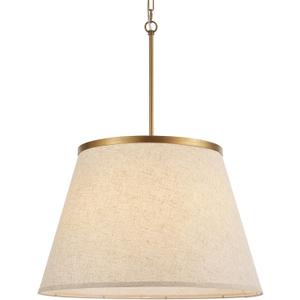 24" Boho Chandelier, Tapered Fabric Drum and Antique Gold Accents Paint Finish Shade Pendant Lighting for Nursery Room Dining Room Living Room Kitchen