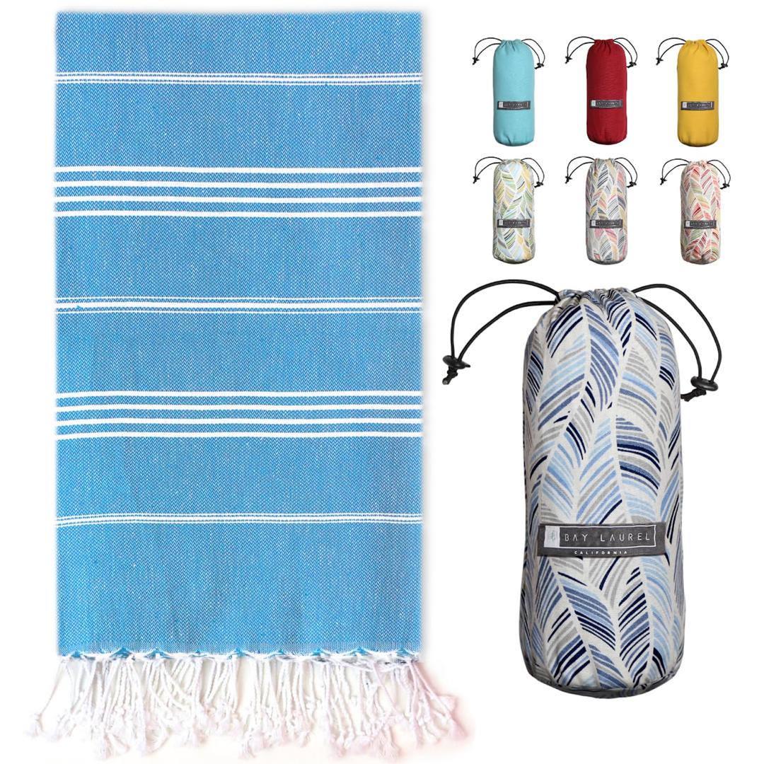 BAY LAUREL Turkish Beach Towel with Travel Bag 39 x 71 Quick Dry Sand Free Lightweight Large Oversized Towels Light