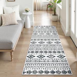 Lahome Boho Moroccan Washable Runner Rug, Ultra-Thin 2x6 Rug Runners for Hallways Non Slip Rubber Backing, Farmhouse Geometric Print Indoor Carpet Runners 6ft for Kitchen Laundry Room