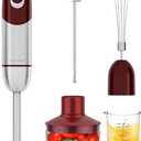 MegaWise Pro Titanium Reinforced 5 in1 Immersion Hand Blender, Powerful with 80% Sharper Blades, 12 Speed Corded Blender, Including 500ml Chopper, 600ml Beaker, Whisk and Milk Frother (red)