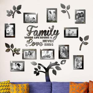 Family Tree Wall Decal Acrylic 3D DIY Mirror Sticker Photo Frames Removable Wall Art Decals Home Decorations for Living Room Bedroom Kitchen Dining Office, 47 x 47 Inch(Black)