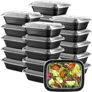 Comfy Package [12 oz -50 Count 1 Compartment Meal Prep Containers Reusable - Microwaveable, Dishwasher and Freezer Safe, BPA-Free, Portion Control and Convenience Food Storage with Lids, Stackable (12 oz. - Black)