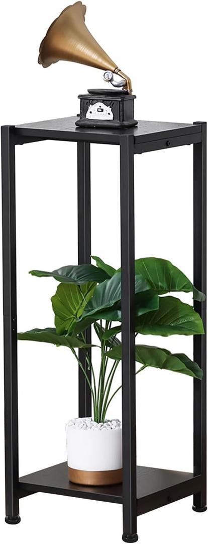 Tall Plant Stand Indoor, 31 Inch Plant Stands, 2 Tier Metal Plant Stand with Heavy Duty Wood, Black