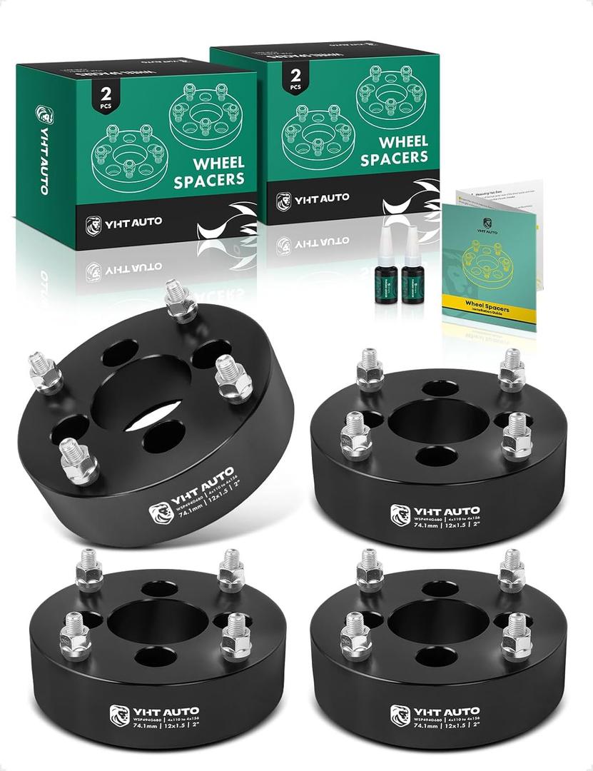 YHTAUTO 4x110 to 4x156 Wheel Adapters 2 Inch Compatible with Honda Kawasaki Suzuki Yamaha, Tire Spacers w/ M12x1.5 & 12.9 Grade Studs, 74.1mm Center Bore 4 Lug 4PCS Black
