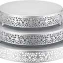 Wenqik 3 Pcs 16'' 14'' 12'' Metal Silver Cake Stand Round Cake Stands for Dessert Table Cookies Fruit Serving Tray Cupcake Dessert Pastry Riser for Wedding Birthday Party and Events