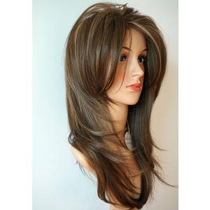 Swiking Long Layered light Brown with Blonde wig Balayage color wig with brown with blonde highlight wig Synthetic Hair Multicolor for white Women