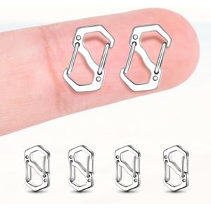 6Pack Extra Small Carabiner Necklace Clips, Stainless Steel Double Opening Bracelet Shorteners Metal Pendant Clasp for Mini Keychain Hook, Bracelets Connector, Necklace Jewelry Making (12mm Silver)