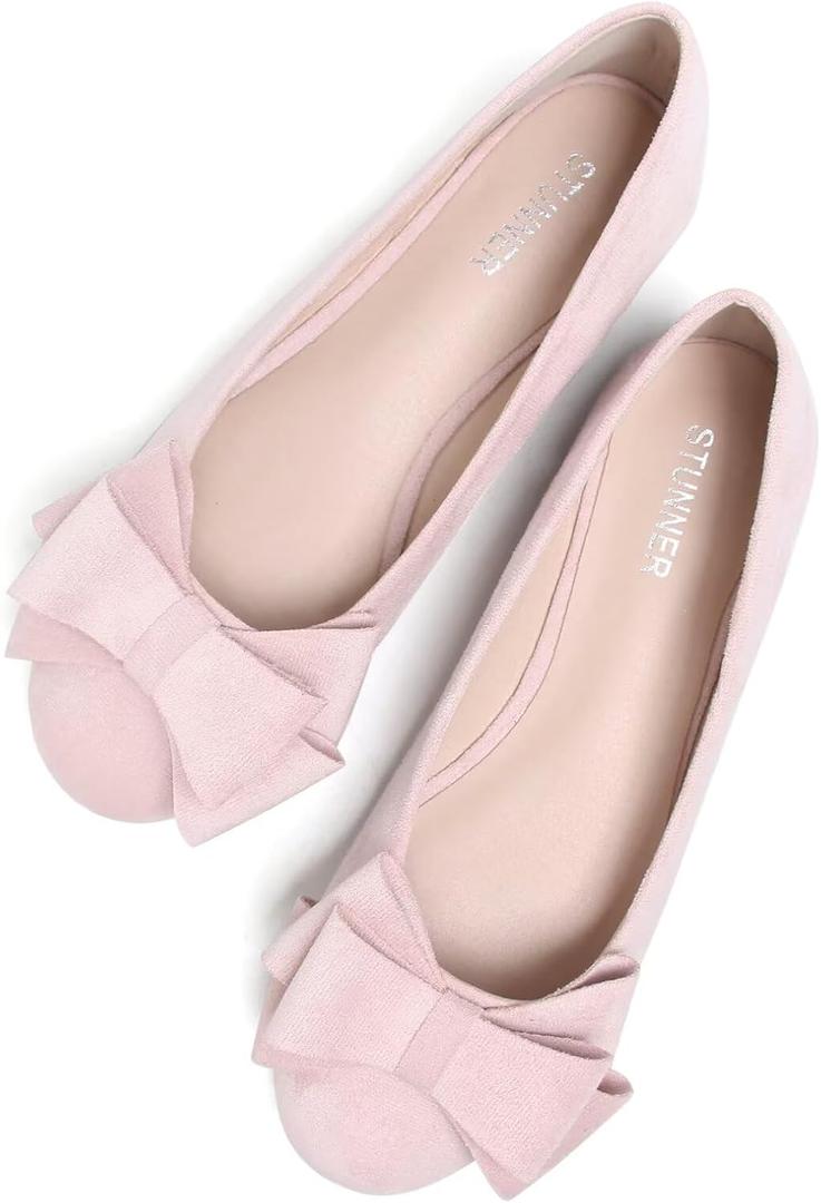 Stunner Women's Dress Flats Cute Round Toe Bowknot Flats Comfortable Ballet Flats Casual Slip On Flat Shoes2 (8.5, Bow 1 Light Pink)