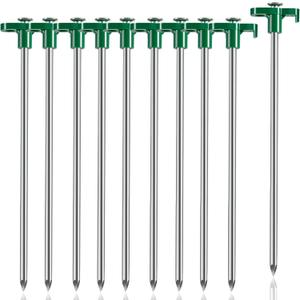 Tent Stakes, 10PCS Heavy Duty Tent Stakes Pegs, Outdoor Camping Windproof Professional Ground Stakes, Metal Tent Pegs for All Kinds of Ground, Specially Designed for Tent Canopies (Green)