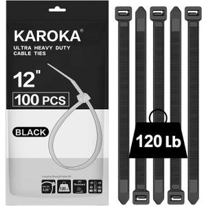 Zip Ties 12 inch Heavy Duty Zip Ties with 120 Pounds Tensile Strength, Black Cable Ties, 100 Pieces,by Karoka