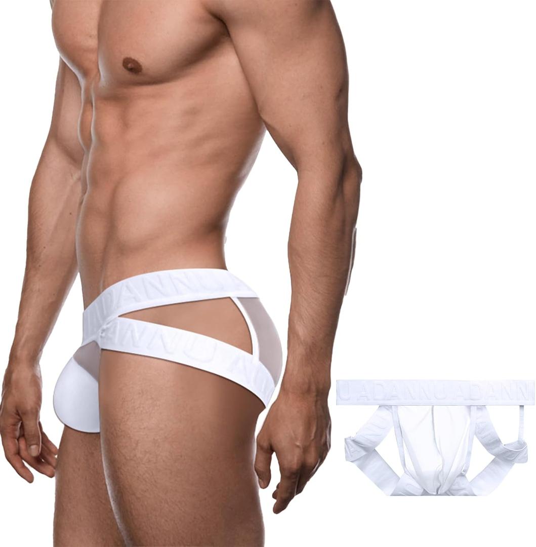 Meshal Sheer Men's Bikini Briefs Silky Smooth Sexy Seamless Lingerie See Through Bulge Ball Pouch Underwear (White, XXL)