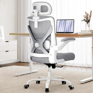 Ergonomic Office Chair - Computer Desk Chairs Comfy, Mesh High-Back Gaming Chair with Adjustable Lumbar Support, Executive Task Chair for Adults, Comfortable for Long Hours (Grey Silver)
