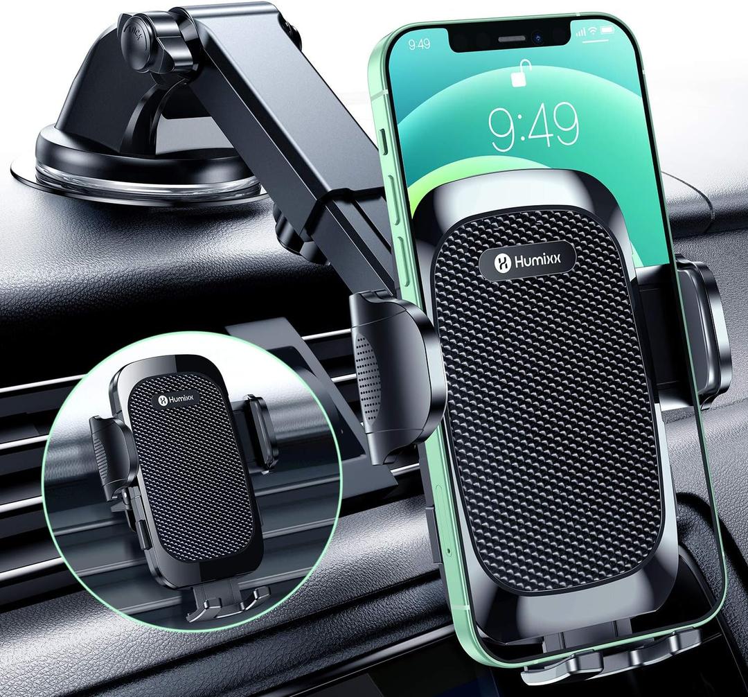 Humixx Phone Mount for Car [Military-Grade Super Suction] Universal Hands-Free Phone Holder for Dashboard Windshield Air Vent for iPhone 14 Pro Max Plus Samsung All Phones & Cars